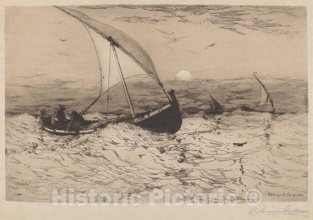 Art Print : Robert Swain Gifford, Neapolitan Fishing Boats Returning Home, 1884 - Vintage Wall Art