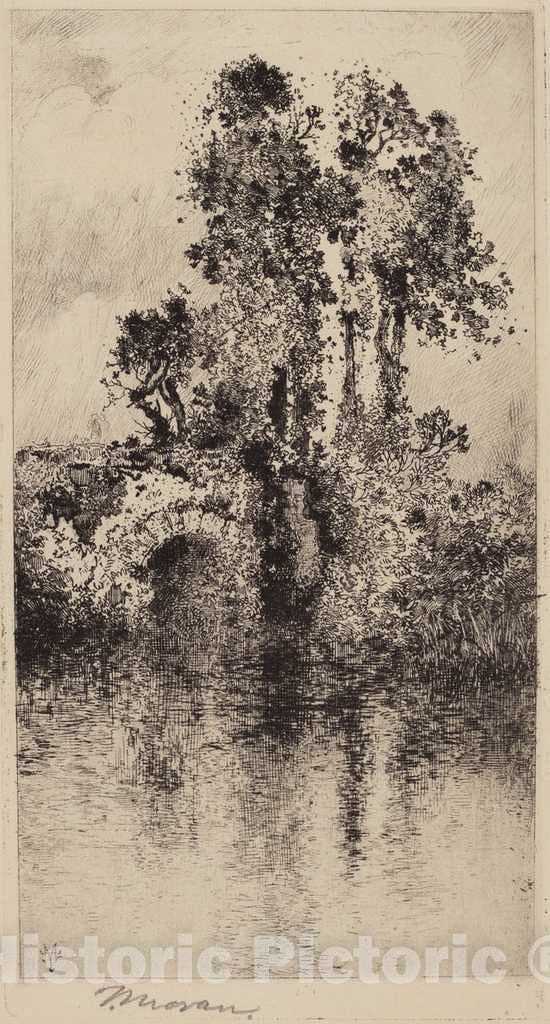 Art Print : Thomas Moran, Bridge and Trees, 1878 - Vintage Wall Art