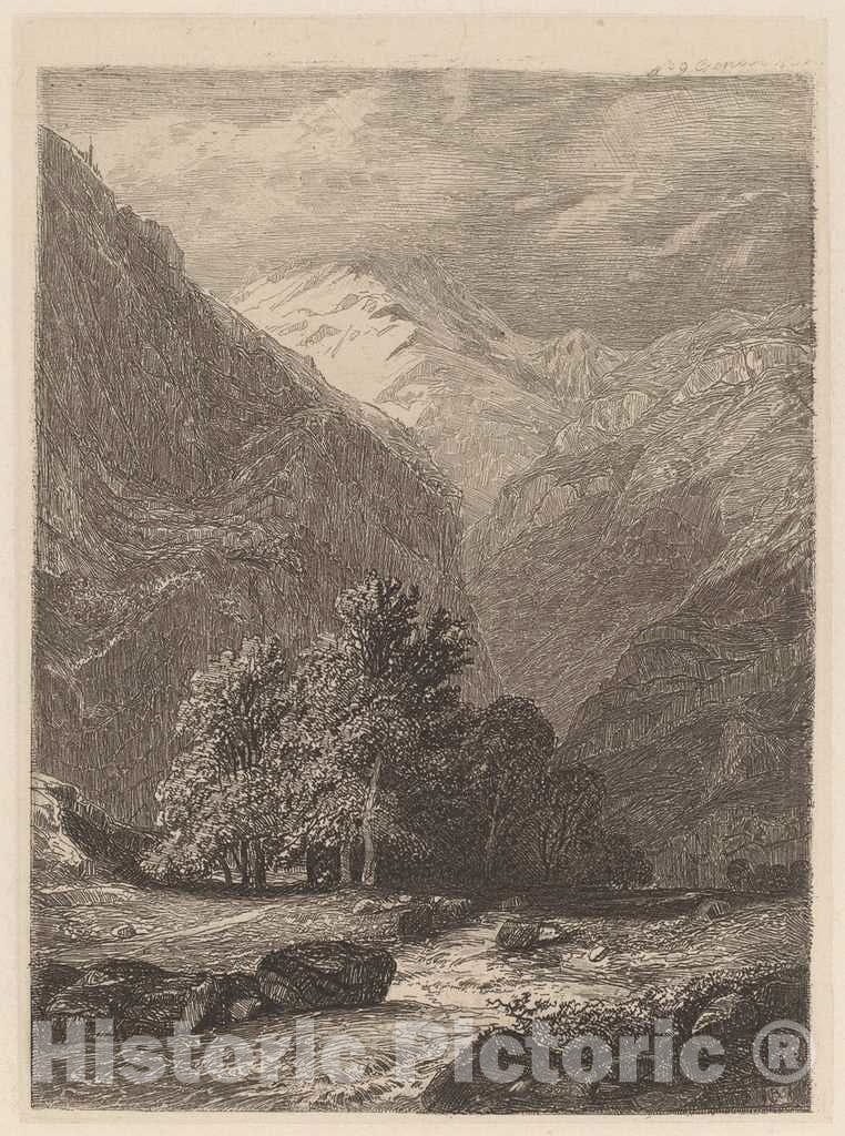 Art Print : Alexandre Calame, Mountain Stream, 1838 - Vintage Wall Art