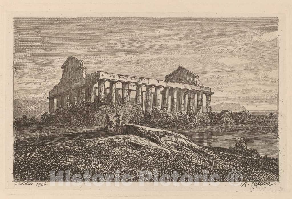 Art Print : Alexandre Calame, Ruins at Paestum, 1845 - Vintage Wall Art