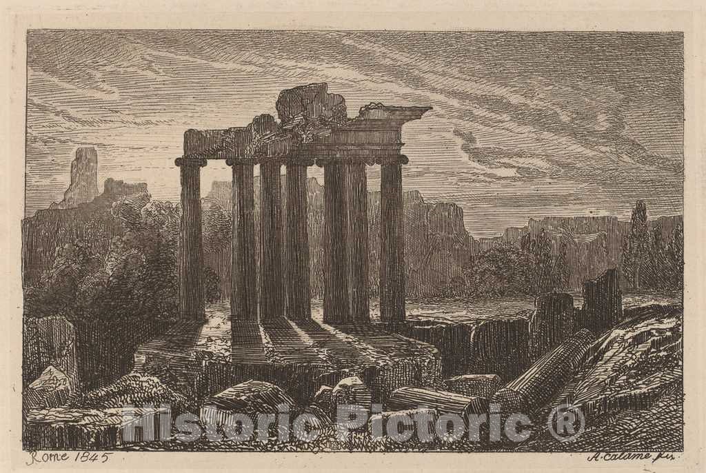 Art Print : Alexandre Calame, Roman Ruins, 1845 - Vintage Wall Art