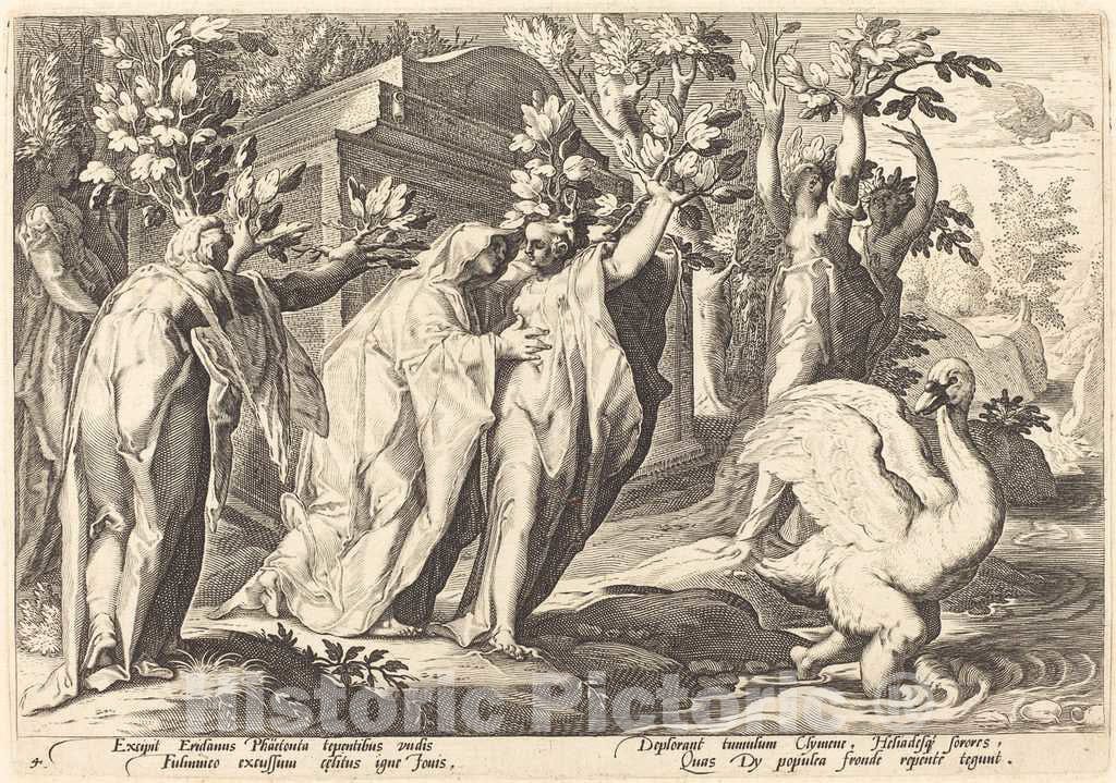 Art Print : Hendrick Goltzius, Phaeton's Sisters Changed into Poplars, Cygnus into a Swan - Vintage Wall Art