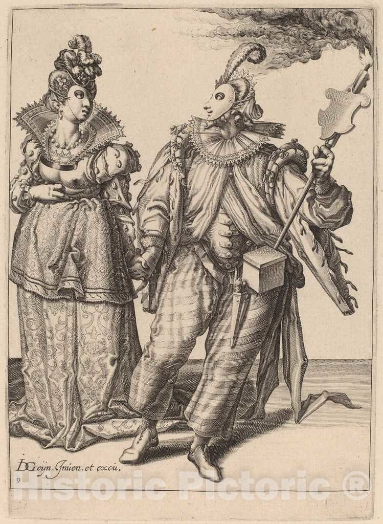 Art Print : Dolendo After Gheyn II, A Woman Led by a Player Holding a Torch, c.1596 - Vintage Wall Art