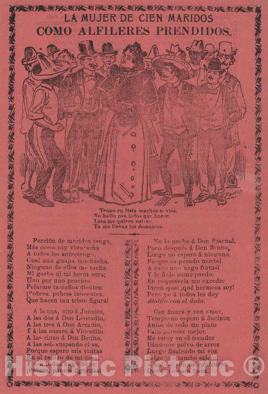 Art Print : JosÃ© Guadalupe Posada, La Mujer de Cien Maridos - Como Alfileres Prendidos, 1901 - Vintage Wall Art