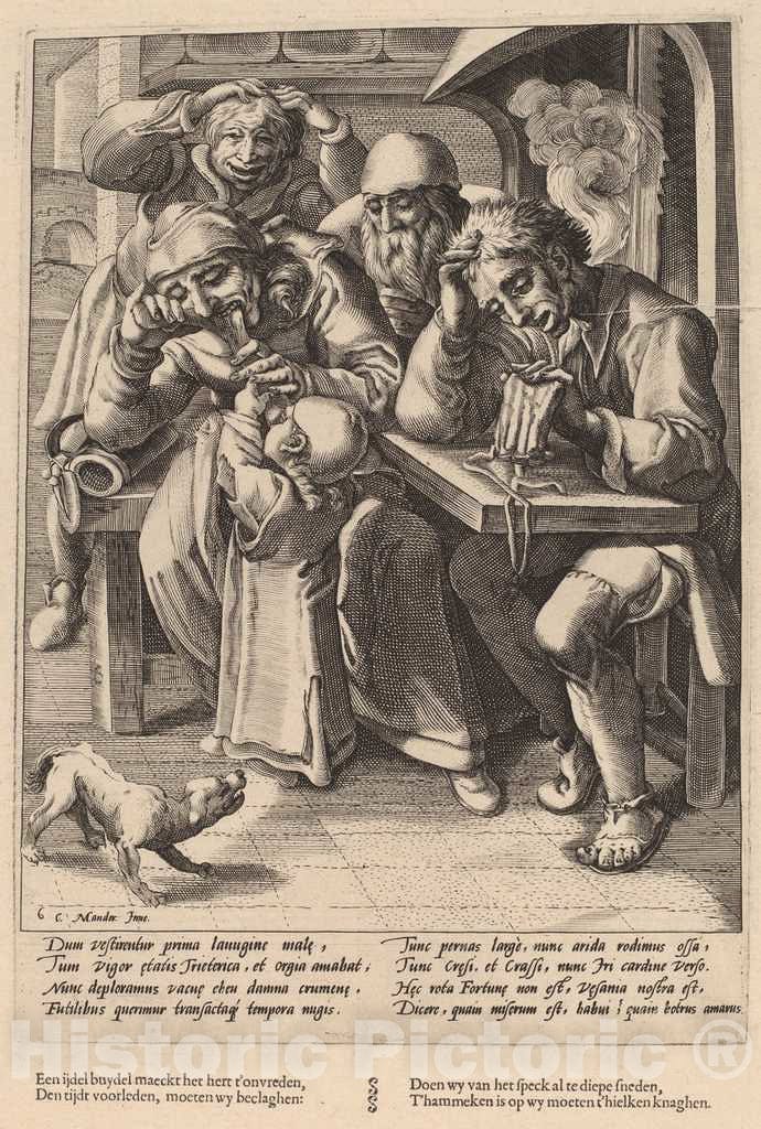 Art Print : Goltzius, After Van Mander, When Your Purse is Empty, You Eat Bones Not Bacon, c. 1592 - Vintage Wall Art