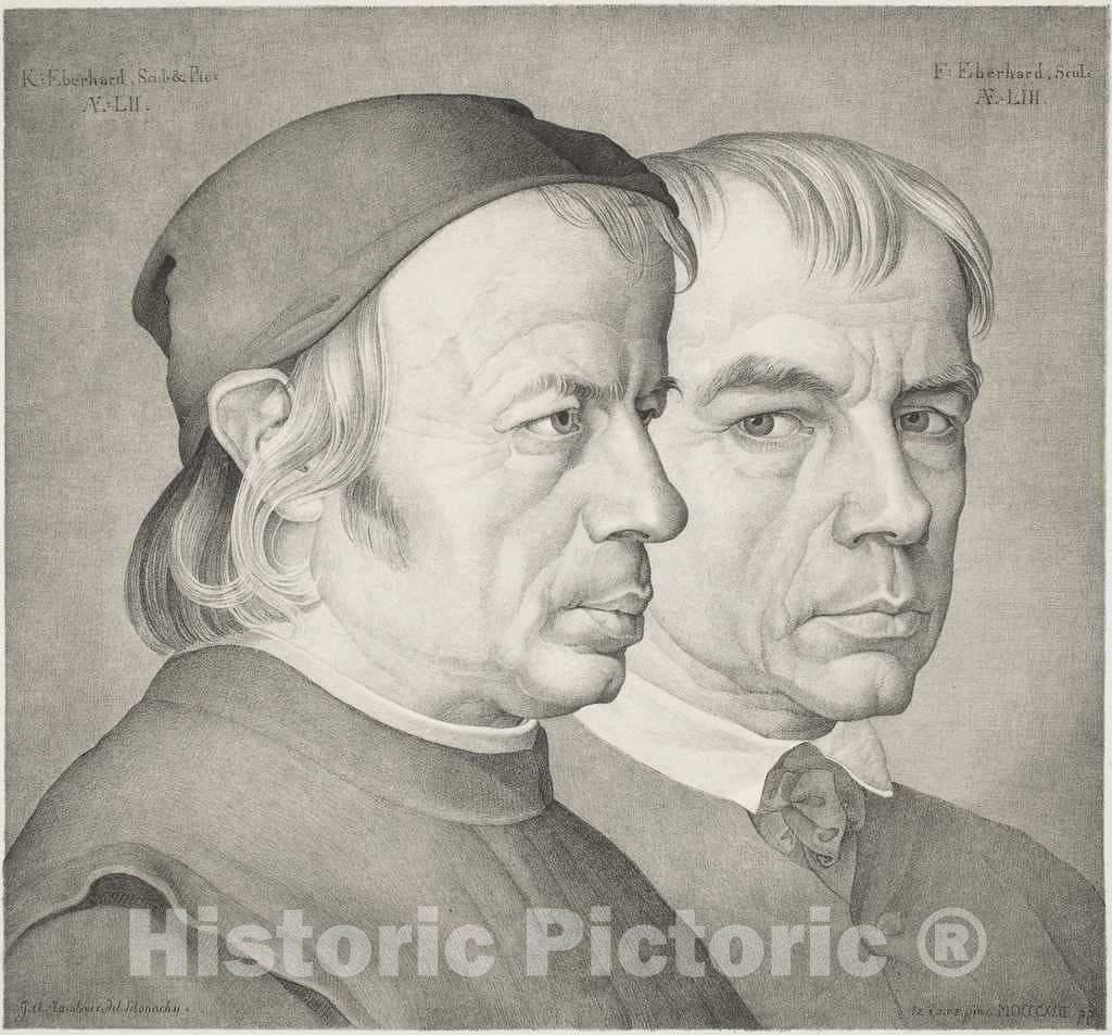 Art Print : Johann Anton Ramboux, The Brothers Konrad and Franz Eberhard, 1822 - Vintage Wall Art