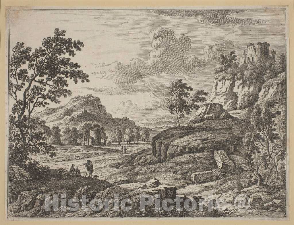 Art Print : Johann Christoph Dietzsch, Landscape with Two Ruined Towers - Vintage Wall Art