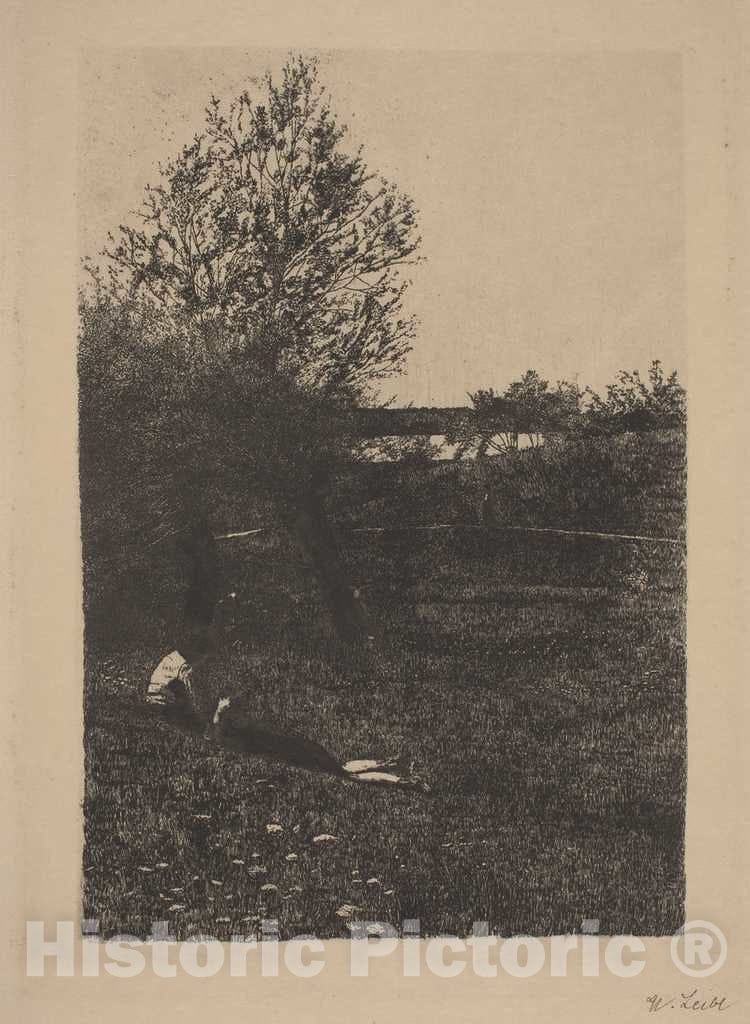 Art Print : Wilhelm Leibl, Meadow with Children, c.1876 - Vintage Wall Art