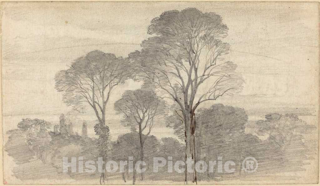 Art Print : Myles Birket Foster, an Evening Landscape with Tall Trees - Vintage Wall Art