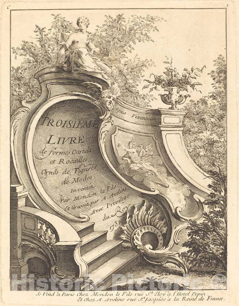 Art Print : Aveline After Jean Mondon, Troisieme Livre de Formes Cartels et Rocailles (Title Page), 1736 - Vintage Wall Art