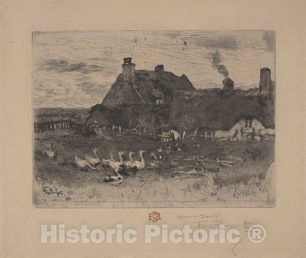 Art Print : FÃ©lix-Hilaire Buhot, Les Petites Chaumieres, 1878 - Vintage Wall Art