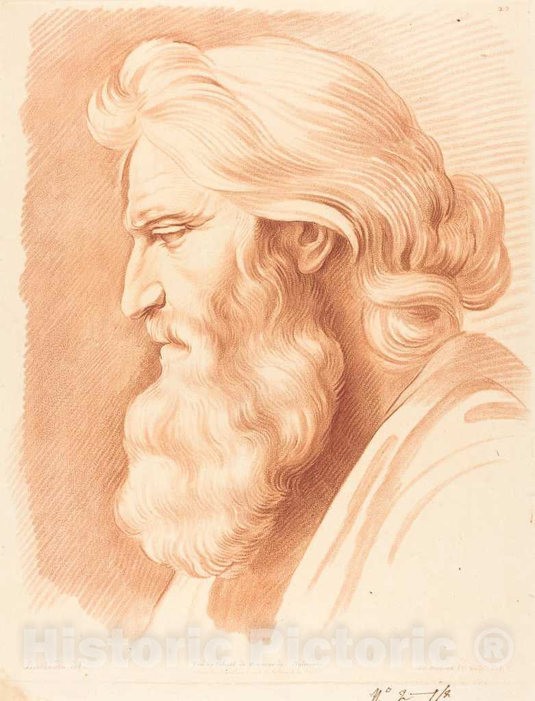 Art Print : Demarteau After Edme Bouchardon, Head of a Venerable Man - Vintage Wall Art