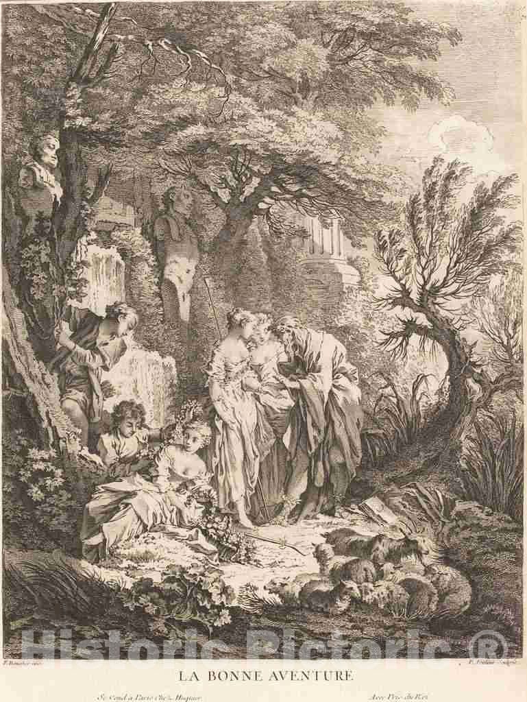 Art Print : Aveline After Boucher, La Bonne Aventure, 1738 - Vintage Wall Art