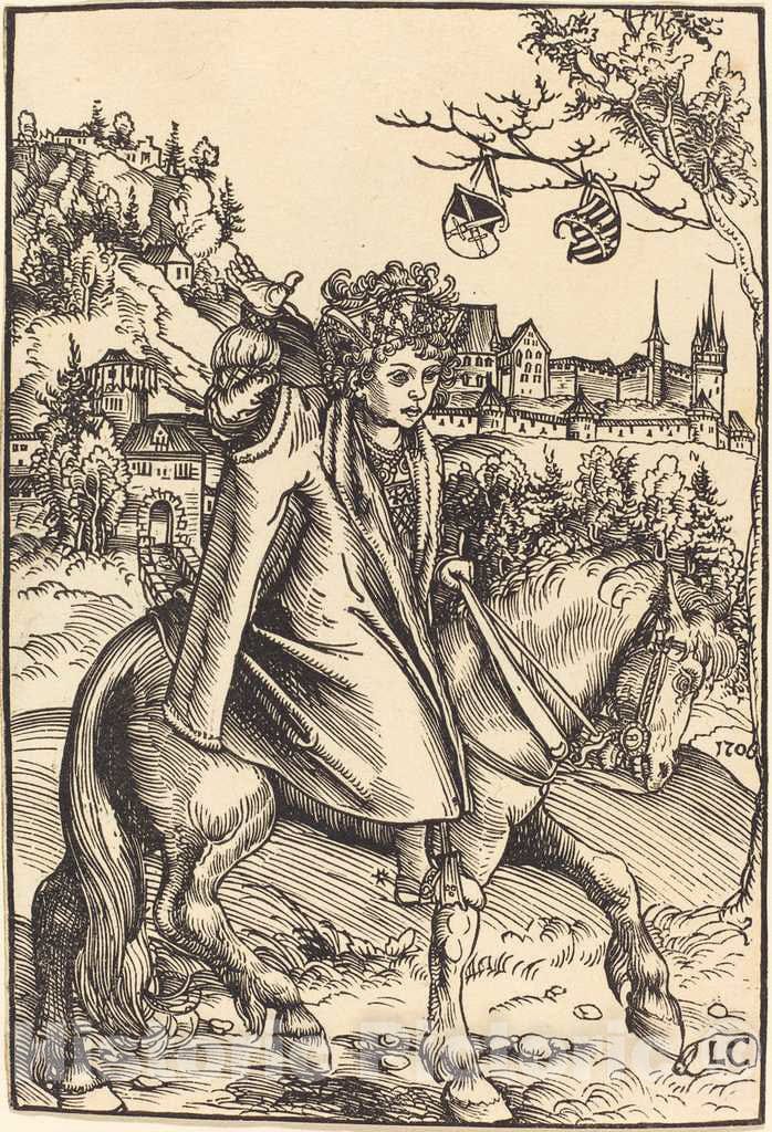Art Print : Lucas Cranach The Elder, A Saxon Prince on Horseback, 1506 - Vintage Wall Art