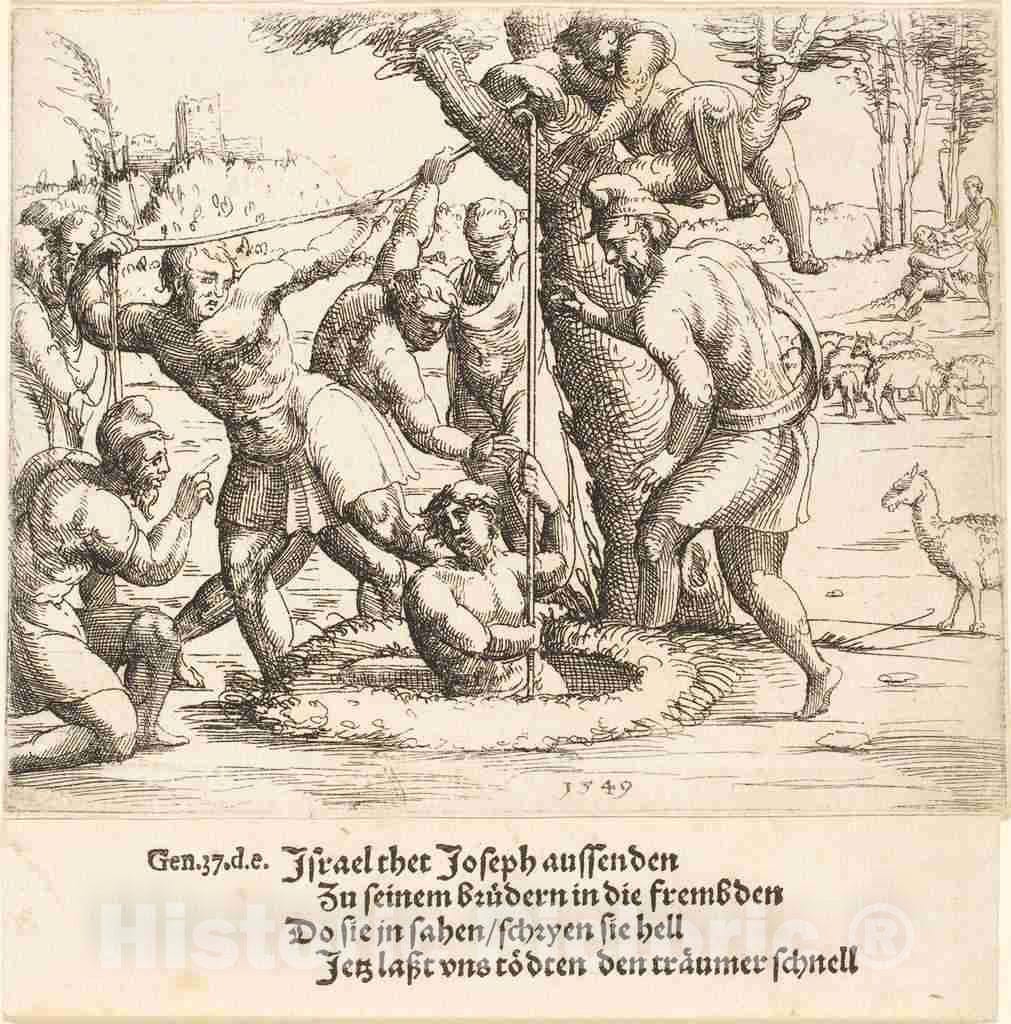 Art Print : Augustin Hirschvogel, Joseph Thrown into The Well, 1549 - Vintage Wall Art