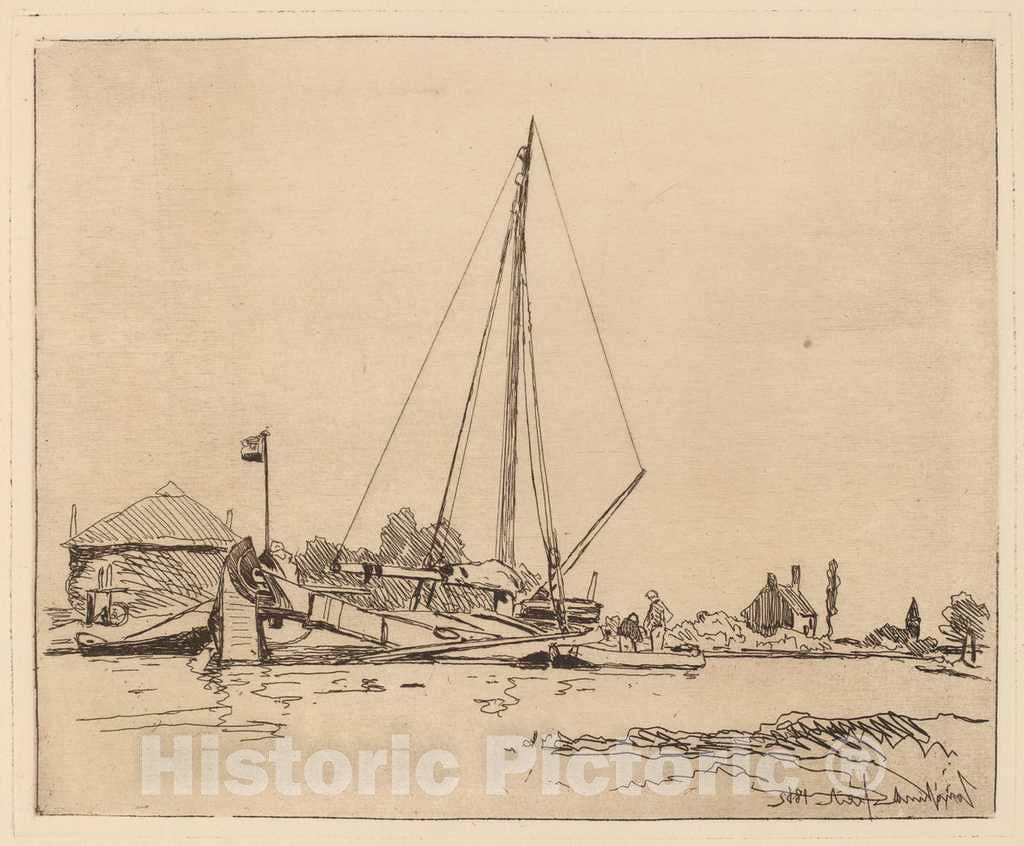 Art Print : Johan Barthold Jongkind, The Moored Boat (La Barque amarree), 1862 - Vintage Wall Art