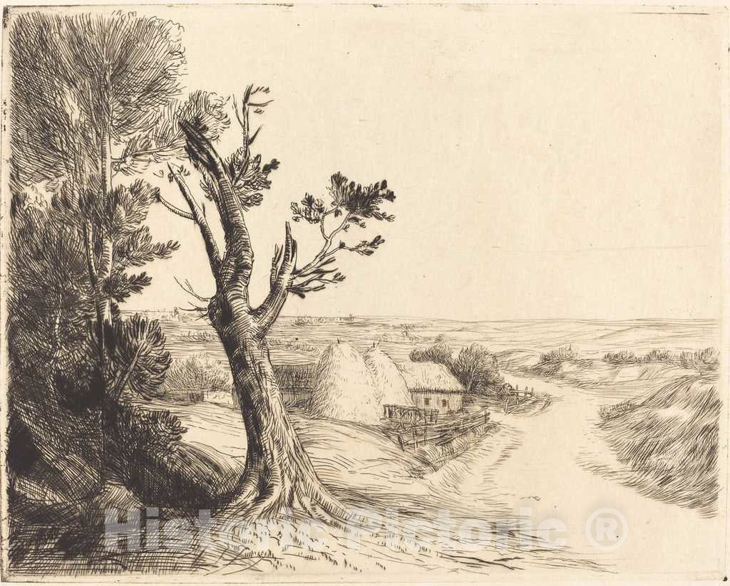 Art Print : Alphonse Legros, Landscape with Haystacks (Le paysage aux meules) - Vintage Wall Art