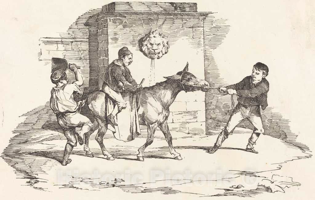 Art Print : Gericault and Charlet, Three Children Playing with a Donkey (Trois Enfants jouant avec un ane), 1820 - Vintage Wall Art