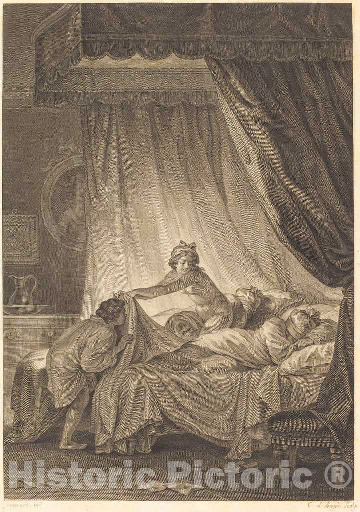 Art Print : LingÃ©e After Fragonard, Joconde: Le lit - Vintage Wall Art