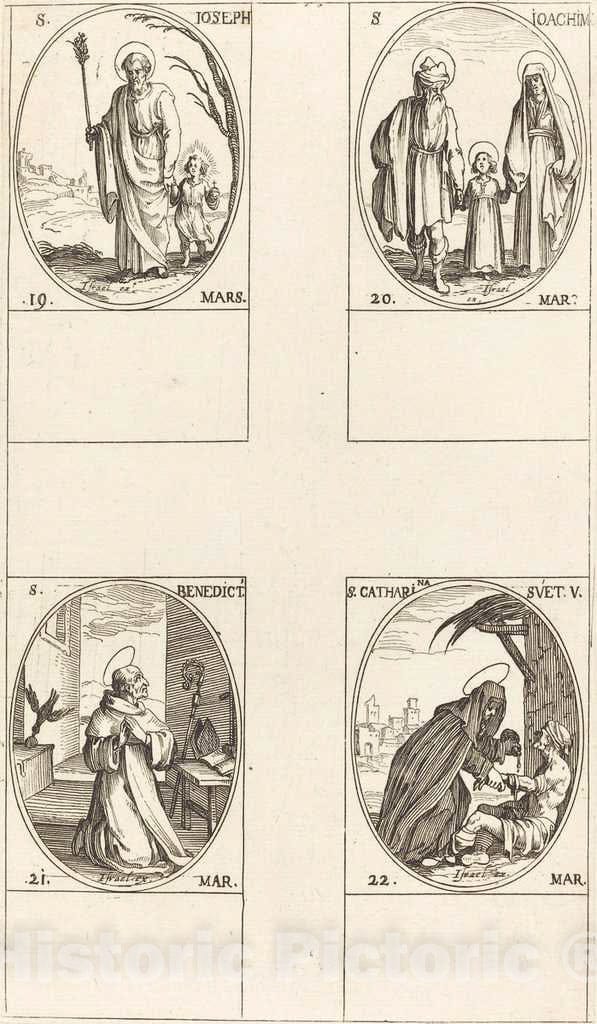 Art Print : Jacques Callot, St. Joseph; St. Joachim; St. Benedict, Abbot; St. Catharine of Sweden - Vintage Wall Art