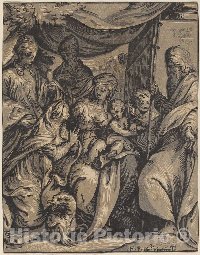 Art Print : Vicentino, After Camillo Boccaccino, The Virgin and Child with Saints - Vintage Wall Art