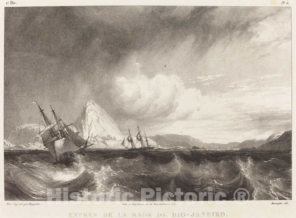 Art Print : Bonington After Moritz Rugendas, Entree de la Rade de Rio-Janeiro, 1827 - Vintage Wall Art