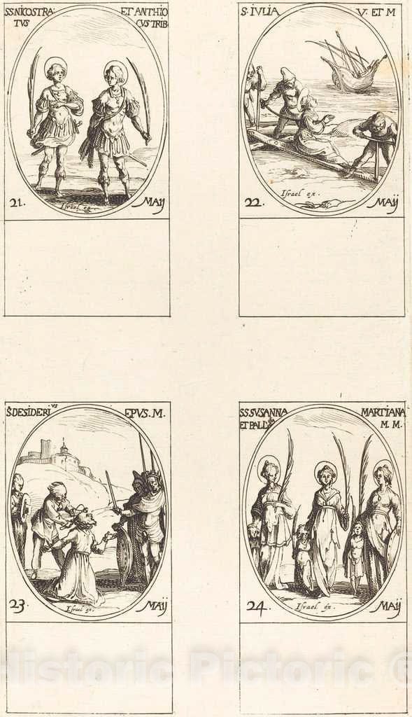 Art Print : Jacques Callot, STS. Nicostratus and Anthiocus; St. Julia; St. Desiderius; STS. Susanna, Palladia, an - Vintage Wall Art