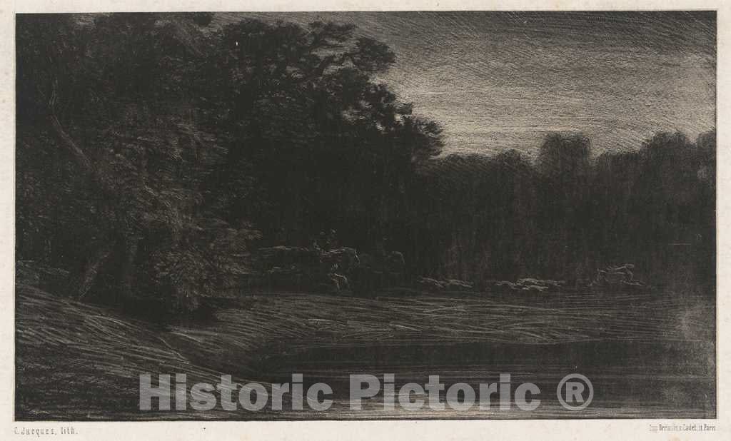 Art Print : Charles Ã‰mile Jacque, Deer Hunt (La Chasse au cerf), 1853 - Vintage Wall Art