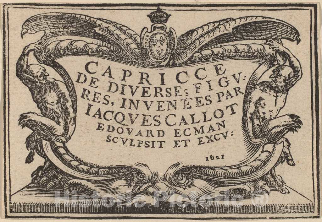 Art Print : Eckman After Jacques Callot, Title Page for The Capricci, 1621 - Vintage Wall Art