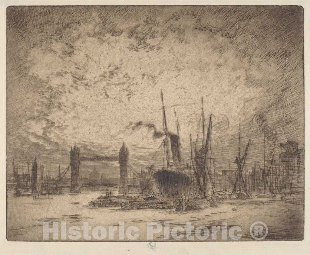 Art Print : Joseph Pennell, Tower Bridge, Evening, 1905 - Vintage Wall Art