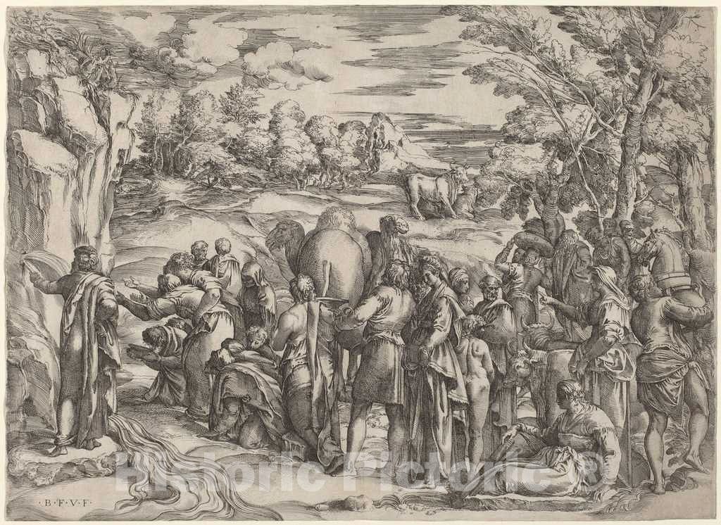 Art Print : Battista Franco, Moses Striking The Rock - Vintage Wall Art