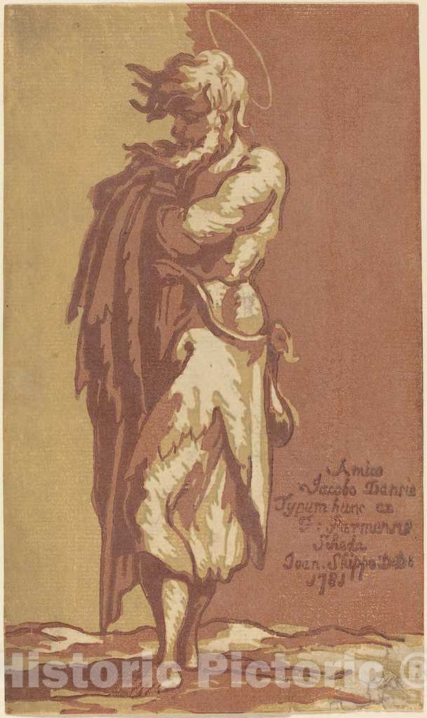 Art Print : Skippe After Parmigianino, Male Saint Standing, with Folded Arms, Facing to The Left, 1781 - Vintage Wall Art