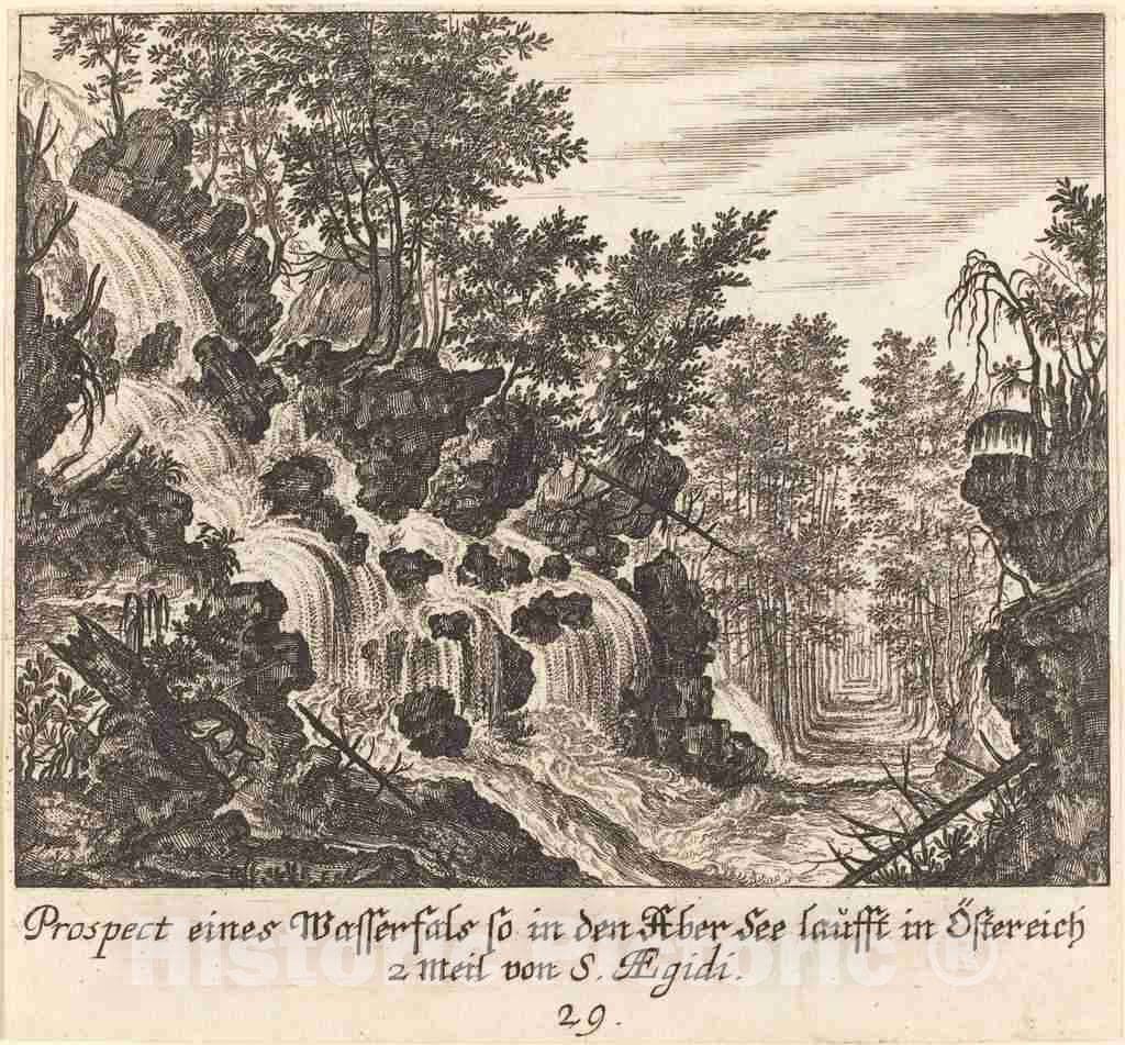 Art Print : KÃ¼sel After Johann Wilhelm Baur, View of a Waterfall, Austria, 1681 - Vintage Wall Art
