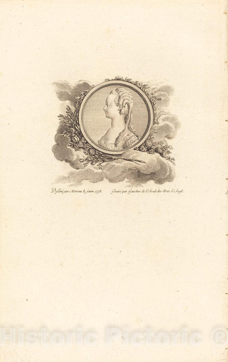 Art Print : Charles-Gaucher After Moreau, Marie-Antoinette, 1775 - Vintage Wall Art
