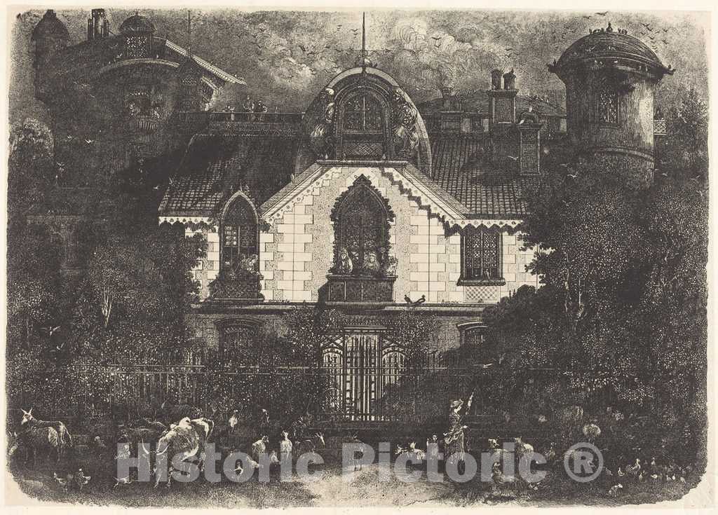 Art Print : Rodolphe Bresdin, The Haunted House, 1871 - Vintage Wall Art