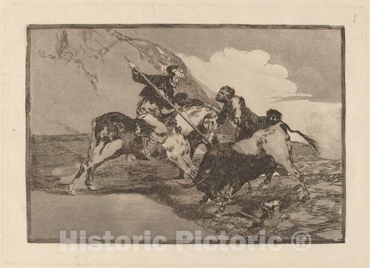 Art Print : Francisco de Goya, The Way in which The Ancient Spaniards Hunted Bulls on Horseback in The Open Country, in or Before 1816 - Vintage Wall Art