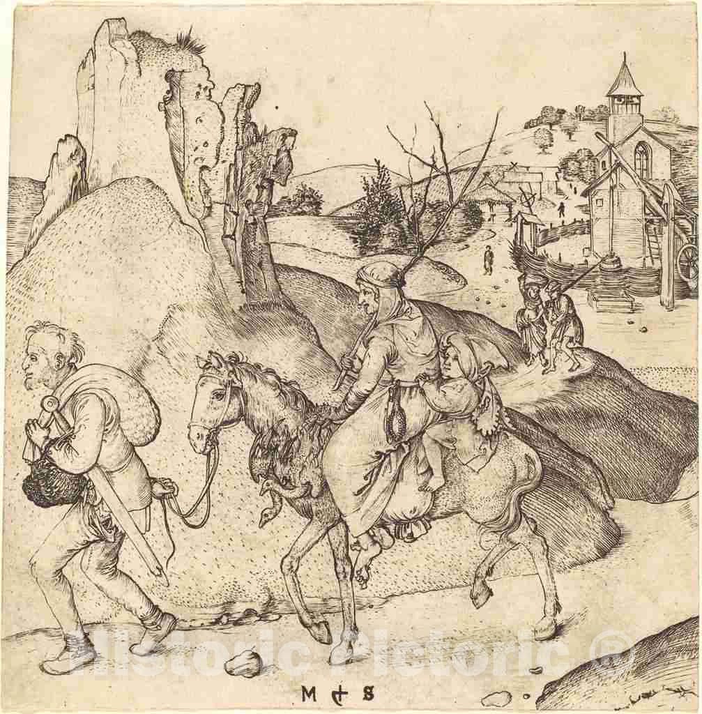 Art Print : Martin Schongauer, Peasant Family Going to Market, c.1473 - Vintage Wall Art