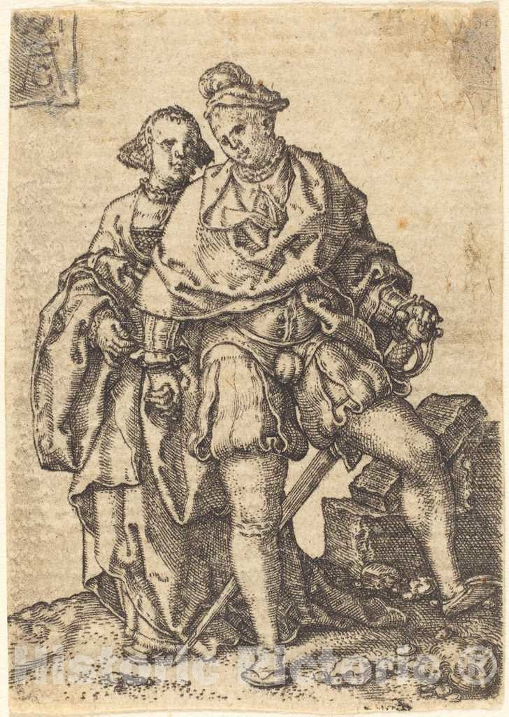 Art Print : Aldegrever, Dancing Couple, 1551 - Vintage Wall Art