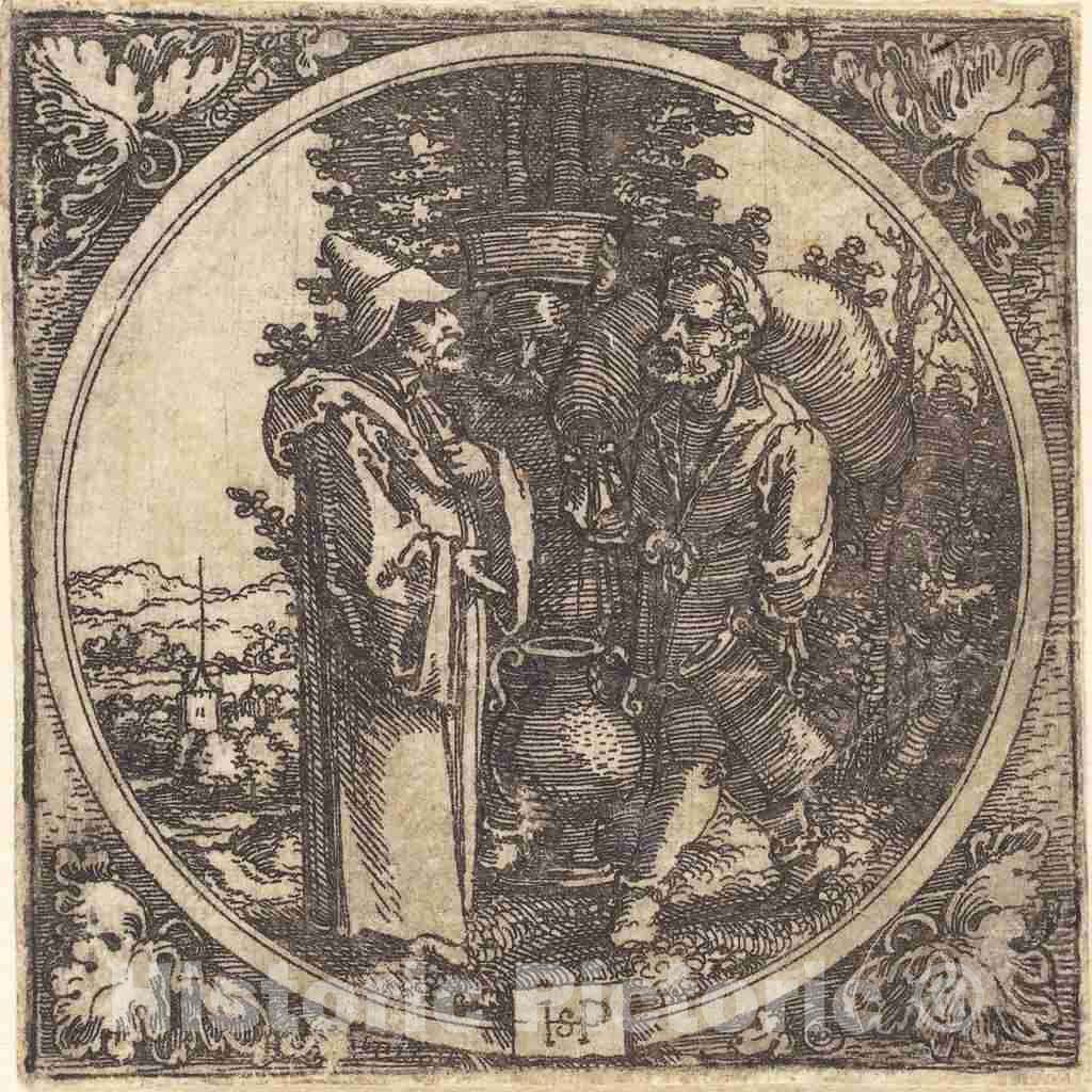 Art Print : Sebald Beham, Gentleman and Two Servants, or Solon and Two Peasants - Vintage Wall Art