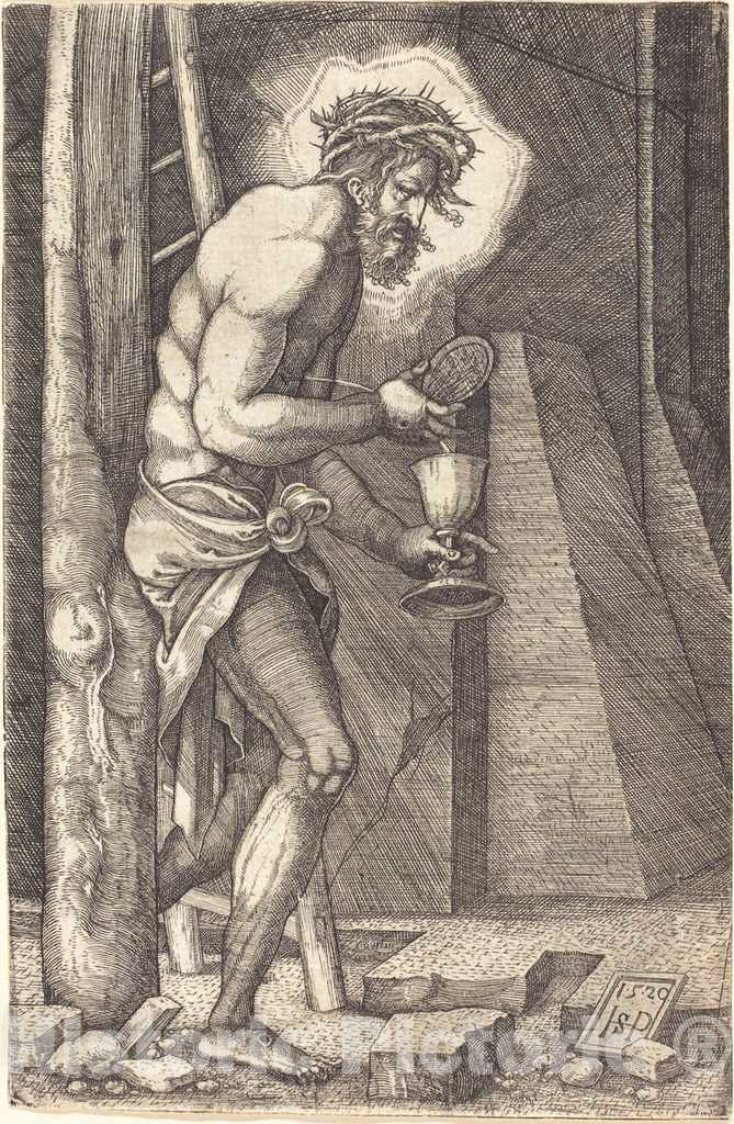 Art Print : Sebald Beham, The Man of Sorrows at The Foot of The Cross, 1520 - Vintage Wall Art