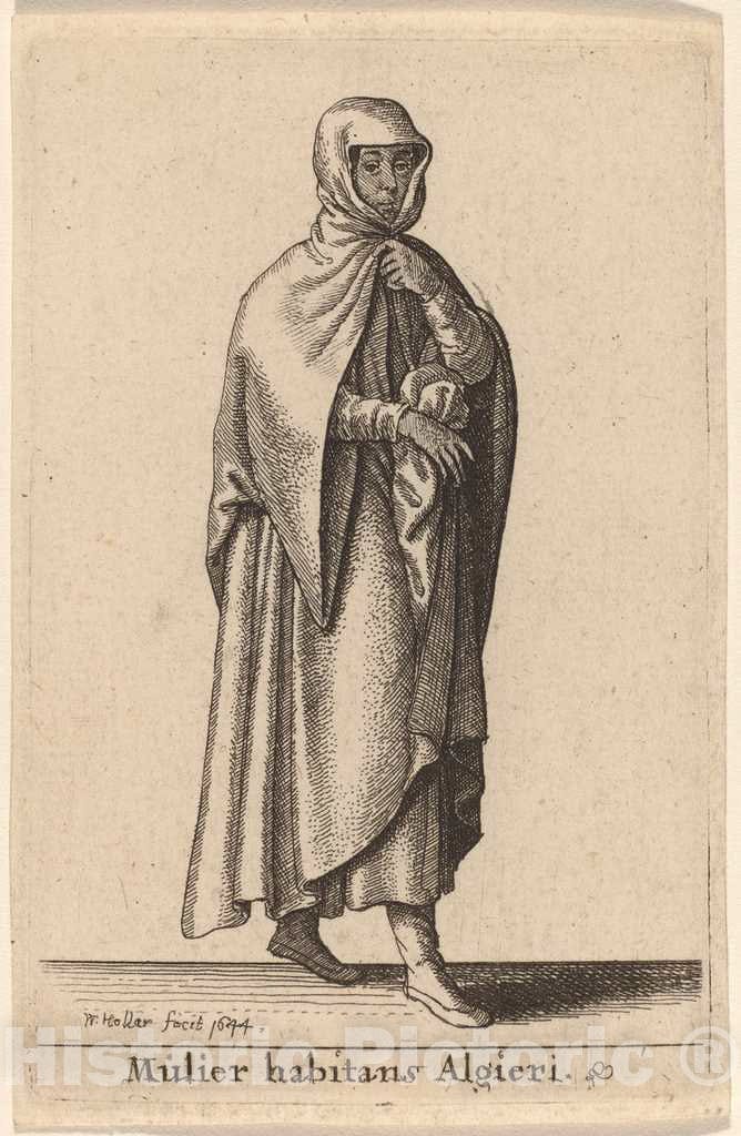 Art Print : Wenceslaus Hollar, Mulier Habitans Algieri, 1644 - Vintage Wall Art