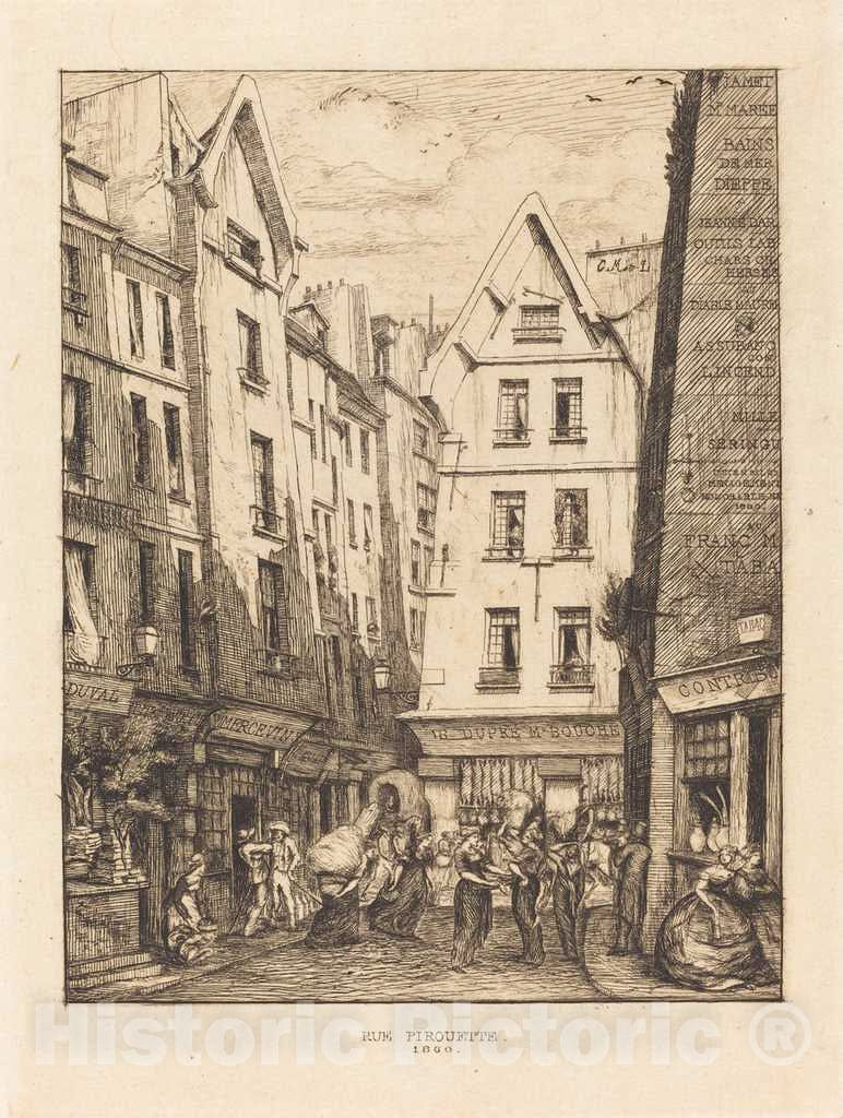 Art Print : Charles Meryon, La Rue Pirouette aux halles, Paris (Pirouette Street, Near The Markets, Paris), 1860 - Vintage Wall Art