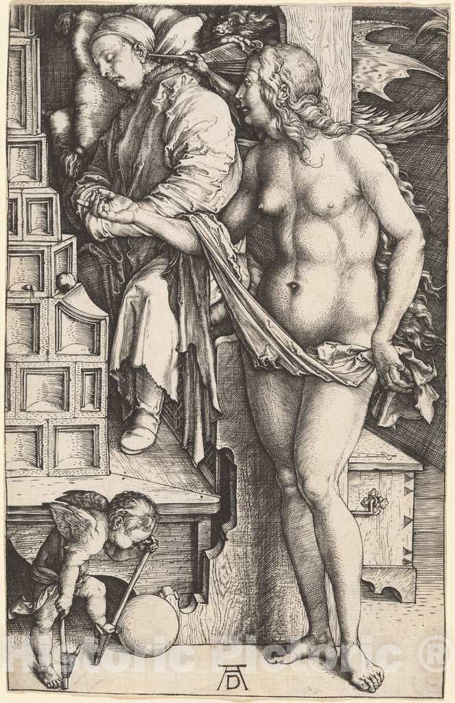Art Print : Albrecht DÃ¼rer, The Dream of The Doctor (Temptation of The Idler), c.1499 - Vintage Wall Art