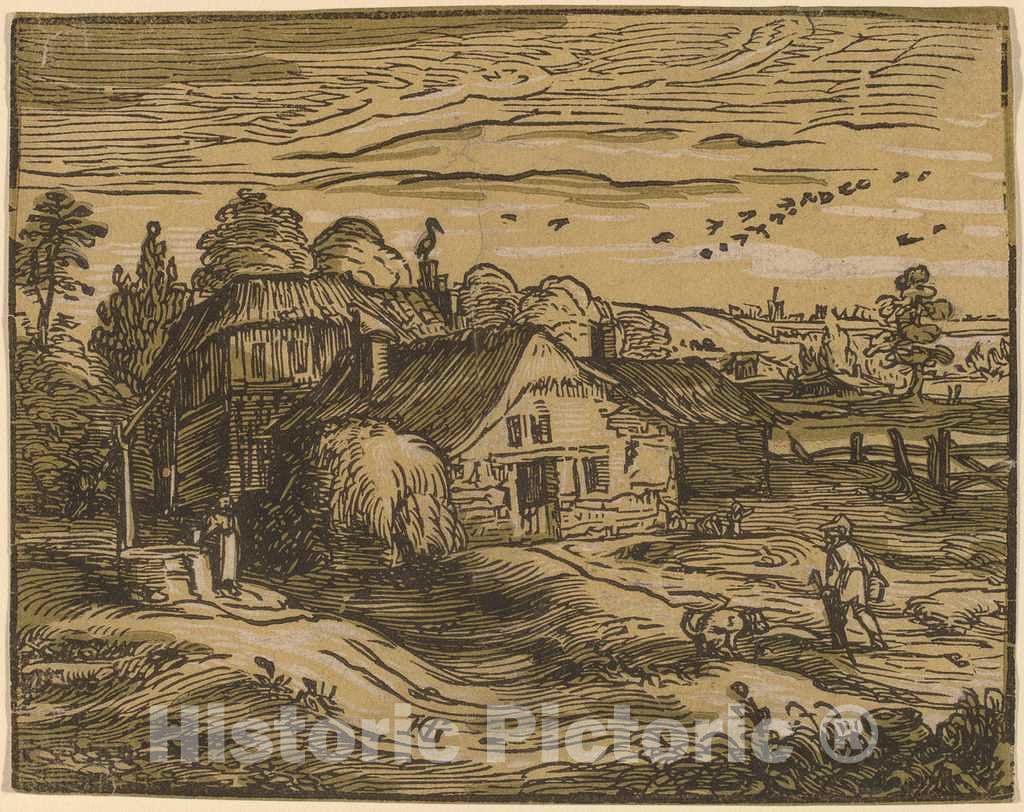 Art Print : Hendrik Goltzius, Landscape with a Farmhouse, c.1594 - Vintage Wall Art