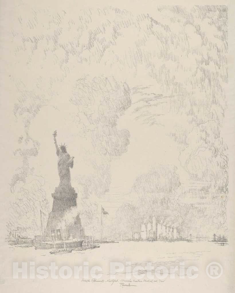 Art Print : Joseph Pennell, The Statue, New York Bay, 1910 - Vintage Wall Art