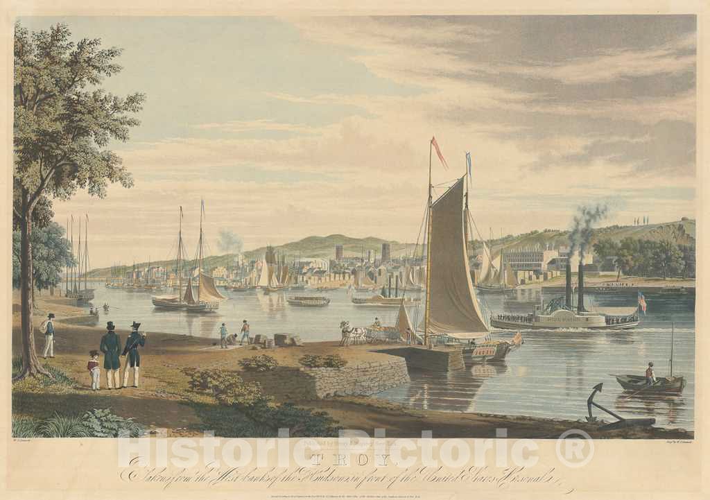 Art Print : William James Bennett, Troy: Taken from The West Bank of The Hudson in Front of The United States Arsenal, 1838 - Vintage Wall Art