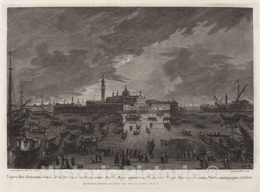 Art Print : Brustolon After Moretti, Christmas Eve Procession to San Giorgio Maggiore, 1779 - Vintage Wall Art