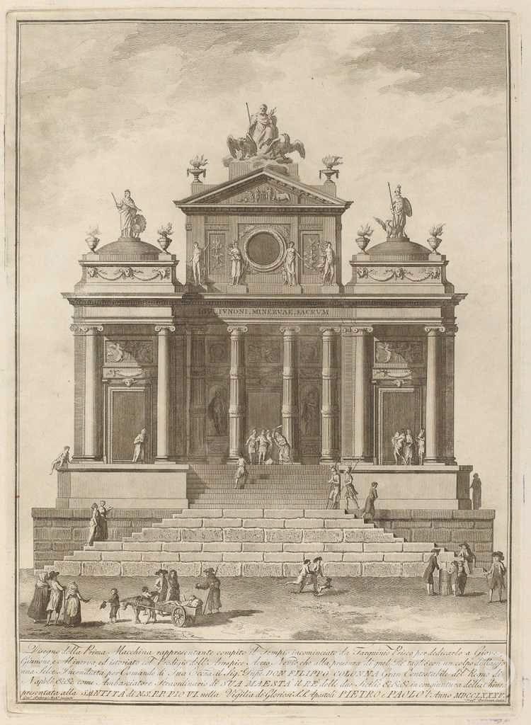Art Print : Barbazza After Palazzi, A Temple Dedicated to Jupiter, Juno, and Minerva, for The Chinea Festival, 1785 - Vintage Wall Art