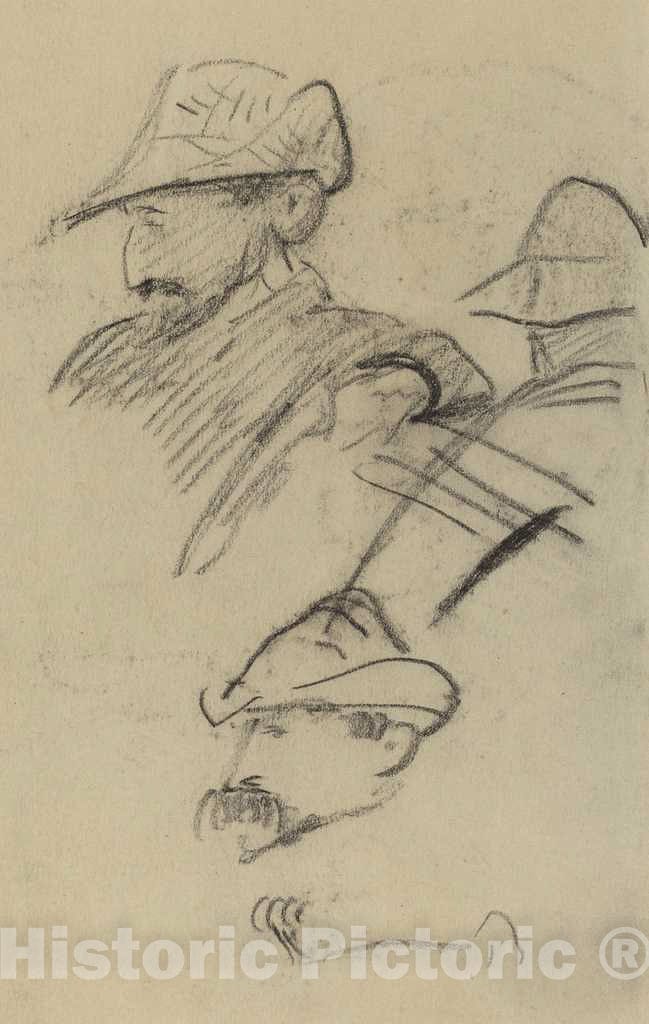 Art Print : Paul Gauguin, Three Studies of a Man Wearing a Hat [Recto], 1884-1888 - Vintage Wall Art