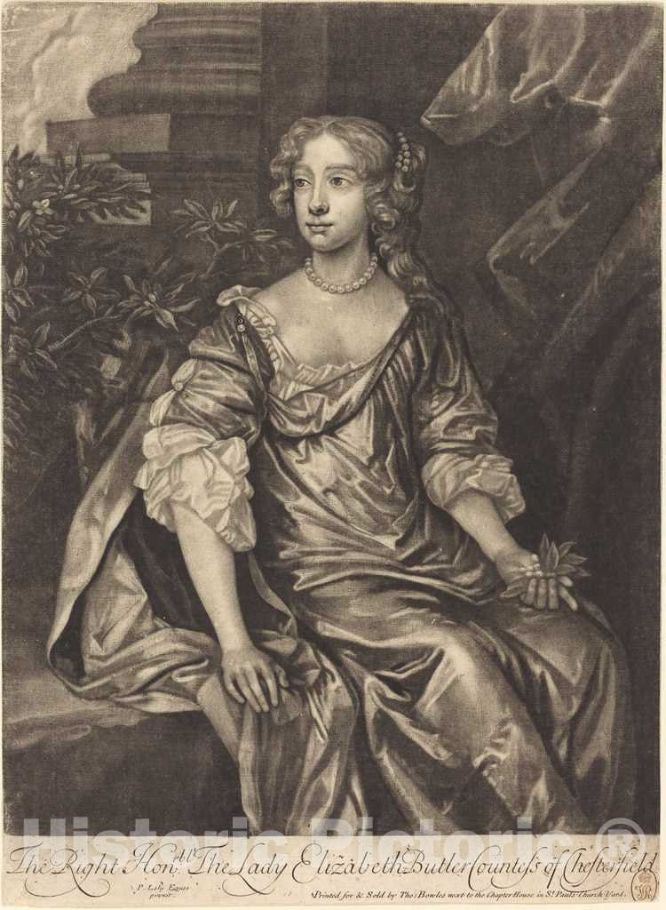 Art Print : Browne After Lely, The Right Honorable Lady Elizabeth Butler, Countess of Chesterfield, c. 1680 - Vintage Wall Art